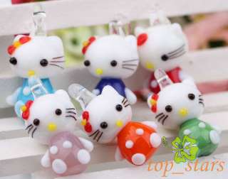 10 pcs Mix hello kitty Hand Made Blown Glass Beads Charms Pendants 27 