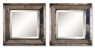 These square frames feature a distressed, antiqued silver leaf finish 