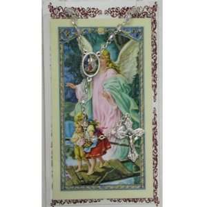 Guardian Angel Crystal Rosary and Prayer Card Baptism Christening 