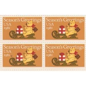   Greeting Bear on Sleigh Set of 4 x 20 Cent US Postage Stamps Scot 1940