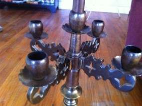   Bouillotte Lamp With Metal Tole Shade Candleabra Candlestick  