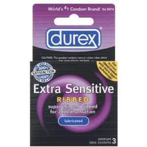  Durex extra sensitive ribbed condom   3 pack Health 
