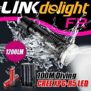   Diving CREE XPG R5 LED 1200LM Led Flashlight Torch+2x18650+Charg