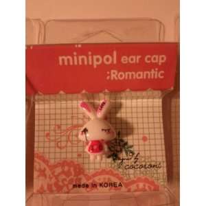 White and Pink Cute Long Ears Rabbit Anti Dust Earphone Plug/ Earphone 