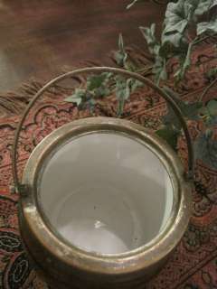   English Biscuit Barrel Bucket Canister Antique Oak Porcelain Lined Old