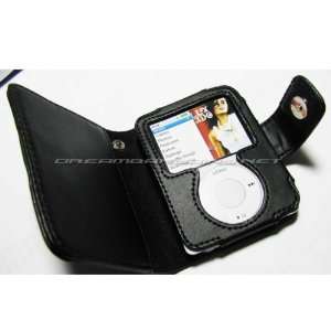  Premium Black Leather Wallet Case for iPod Nano Video(3rd 