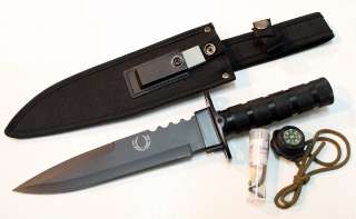 Black Hunting Survival Knife Stainless Steel 14 With Survival Kit 