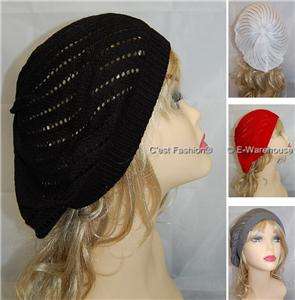 Crochet Hat Knit French Beret Beanie Hat Sheer Spiral  