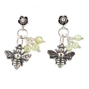   Silver with Peridot Gemstone Beads on a Sterling Flower Post, #7705