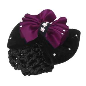 Rosallini Lady Dark Fuchsia Black Flower Embellished Bowknot Hair Clip 