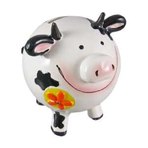    Round Black / White Spotted Dairy Cow Coin Bank Toys & Games