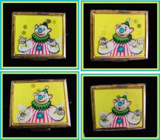 Vtg CIRCUS CLOWN Moving LENTICULAR Picture Loose Powder Compact 1960s 