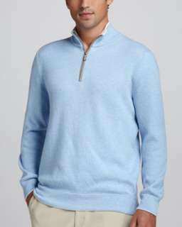 Quarter Zip Birdseye Sweater, Sky Blue