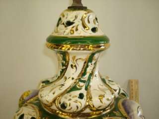this beautiful hand painted Capodimonte lamp with brass base and feet 