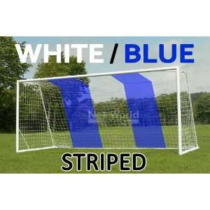  STRIPED SOCCER GOAL NET   White/Blue   Official FULL SIZE FIFA 