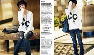 New Korea Womens Cool Double C Print Cotton T Shirt  
