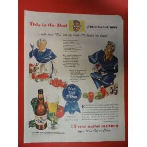  Papst Blue Ribbon Beer Print Ad. Orinigal 1943 Vintage Magazine ad 