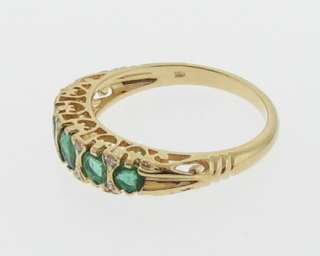 Estate Natural Emeralds Diamonds Solid 18k Yellow Gold Ring 750 Band 