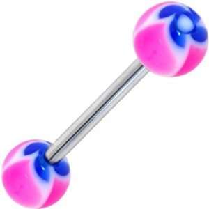  Blue FUNKY FLOWER Barbell Tongue Ring Jewelry