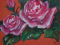 ACEO Garden Pink Rose flower floral print of painting  