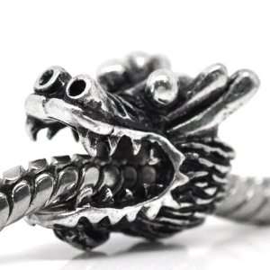 ) Antiqued Silver  Dragon  Bead Charm Spacer Pandora 