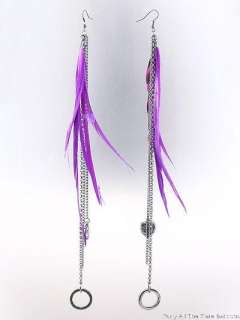 SHOULDER DUSTER FEATHER DANGLE EARRINGS CHAINS WESTERN  