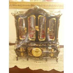  Chocolate Wood Finish Musical Jewelry Box with Clock and 