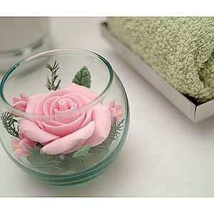  Pink Rose set in a Glass Bowl, Decorative Soap Beauty