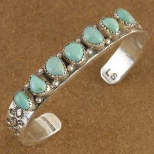 Vintage Navajo Sterling Green Nevada Turquoise Bracelet  