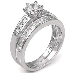  Silver Wedding Ring Set with Round Shape Cubic Zirconia in Six 