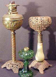   Antique Parlor Banquet Oil Lamp Marble Stem Ornate Metal Parts Repair