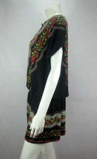 Vintage BOHO DROP WAIST DRESS Long top Tunic BLACK S WF0264  