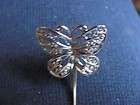 MID 20TH CENTURY MODERN SILVER FILLIGREE ORNATE BUTTERFLY STICK PIN 