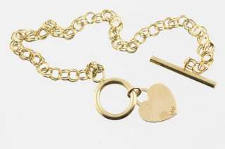   14Kt Yellow Gold Heart Charm Double Curb Chain Link Bracelet  