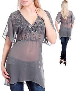 Gray Grey Lane Bryant Sequined Tunic Top Silver 14/16 18/20 22/24 26 