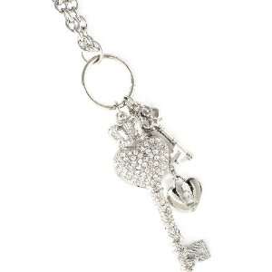  Silver Tone Key and Heart Charm Necklace Jewelry