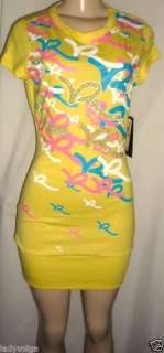 ROCAWEAR Womens Yellow Jersey Mini Dress Tee Cap Sleeve szM $49 NWT 