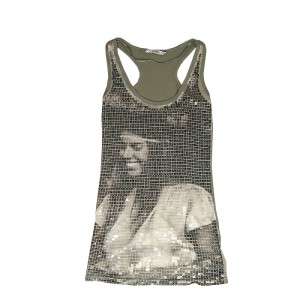 Pull and Bear By Zara Ladies Sequins Portrait T Back Singlet Top Size 
