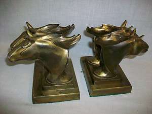   FRANKART INC. PAT. APPLD. Brass Metal Tandem Double HORSE Bookends