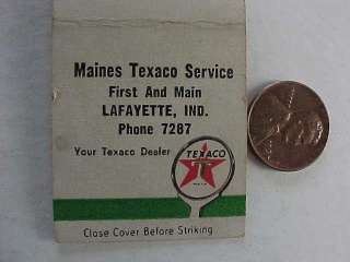   Lafayette,Indiana Texaco Gas & Oil service station matchbook Havoline