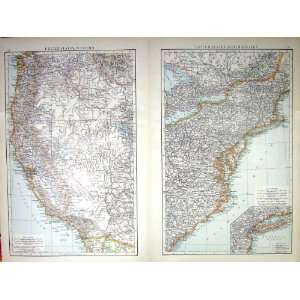  UNITED STATES WESTERN NORTH EASTERN ANTIQUE MAP c1897 