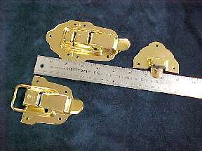 Large Brass Plated Trunk Hasps or Drawbolts, per Pair  