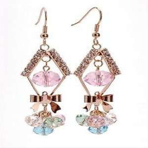  Rose Gold Plated Pink Faceted Crystal Bow Dangling 