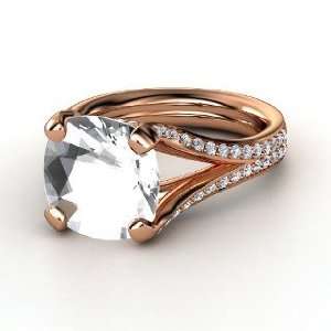   Ring, Cushion Rock Crystal 14K Rose Gold Ring with Diamond Jewelry