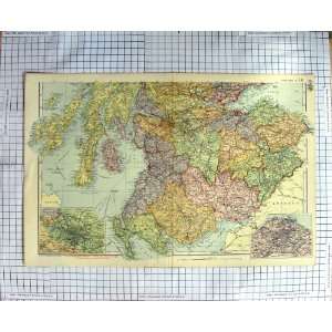 ANTIQUE MAP c1900 SCOTLAND EDINBURGH GLASGOW FIRTH