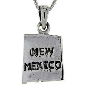 925 Sterling Silver New Mexico State Map Pendant (w/ 18 Silver Chain 