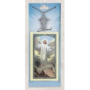   Pewter Jesus Medal Necklace Pendant with Catholic Prayer Card Jewelry