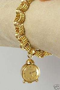 Vintage 14K Gold Chain Wittnauer Watch Charm Bracelet  