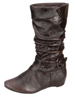 Mid Calf Buckled Décor Hidden Heel Leather Boots Shoes  
