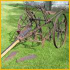 Antique Horsedrawn Steel Wheel One Row Cultivator Seat Stirrups Sweeps 